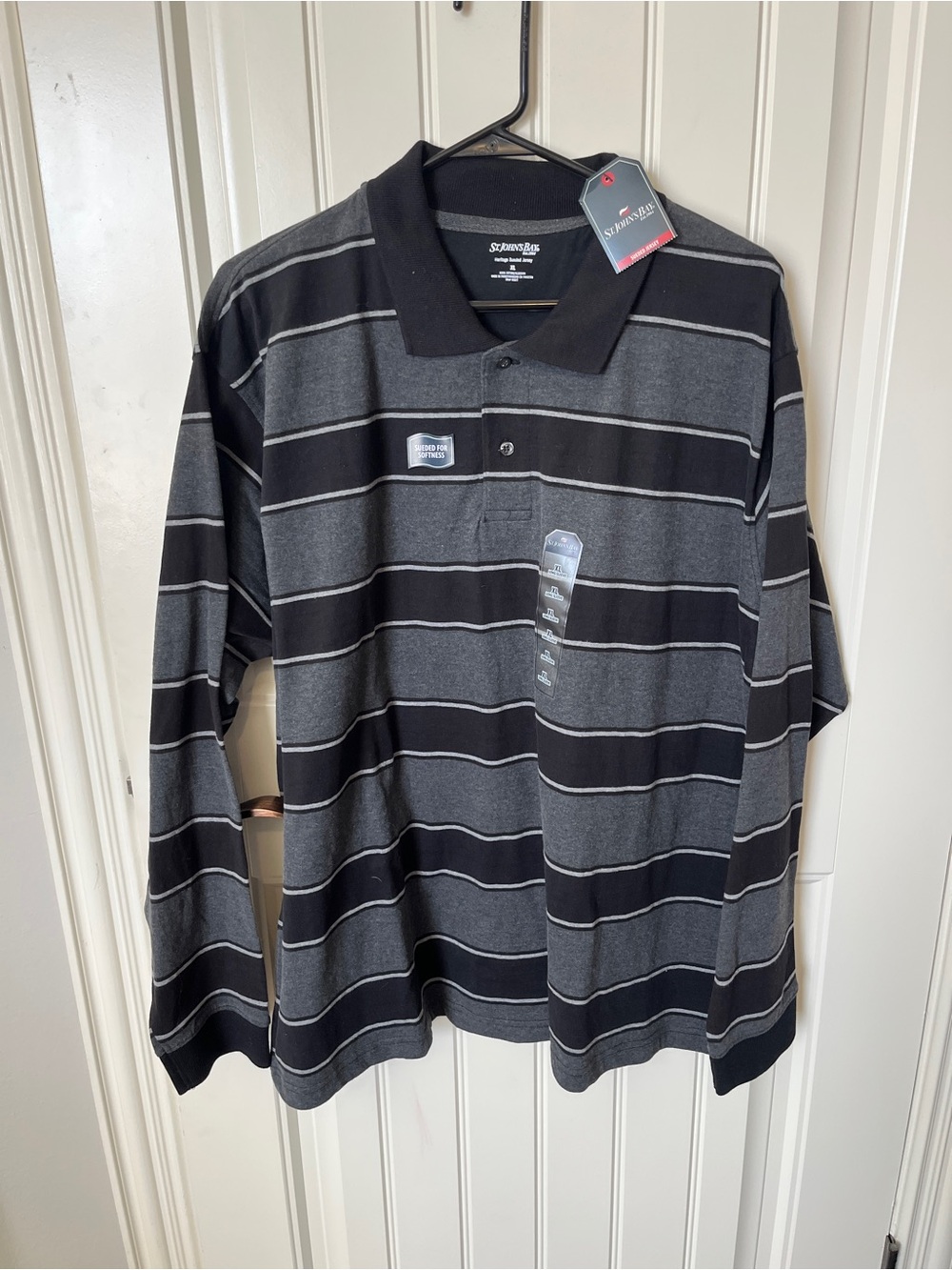 St. John's Bay Men's Long-Sleeve Striped Polo - Black & Gray